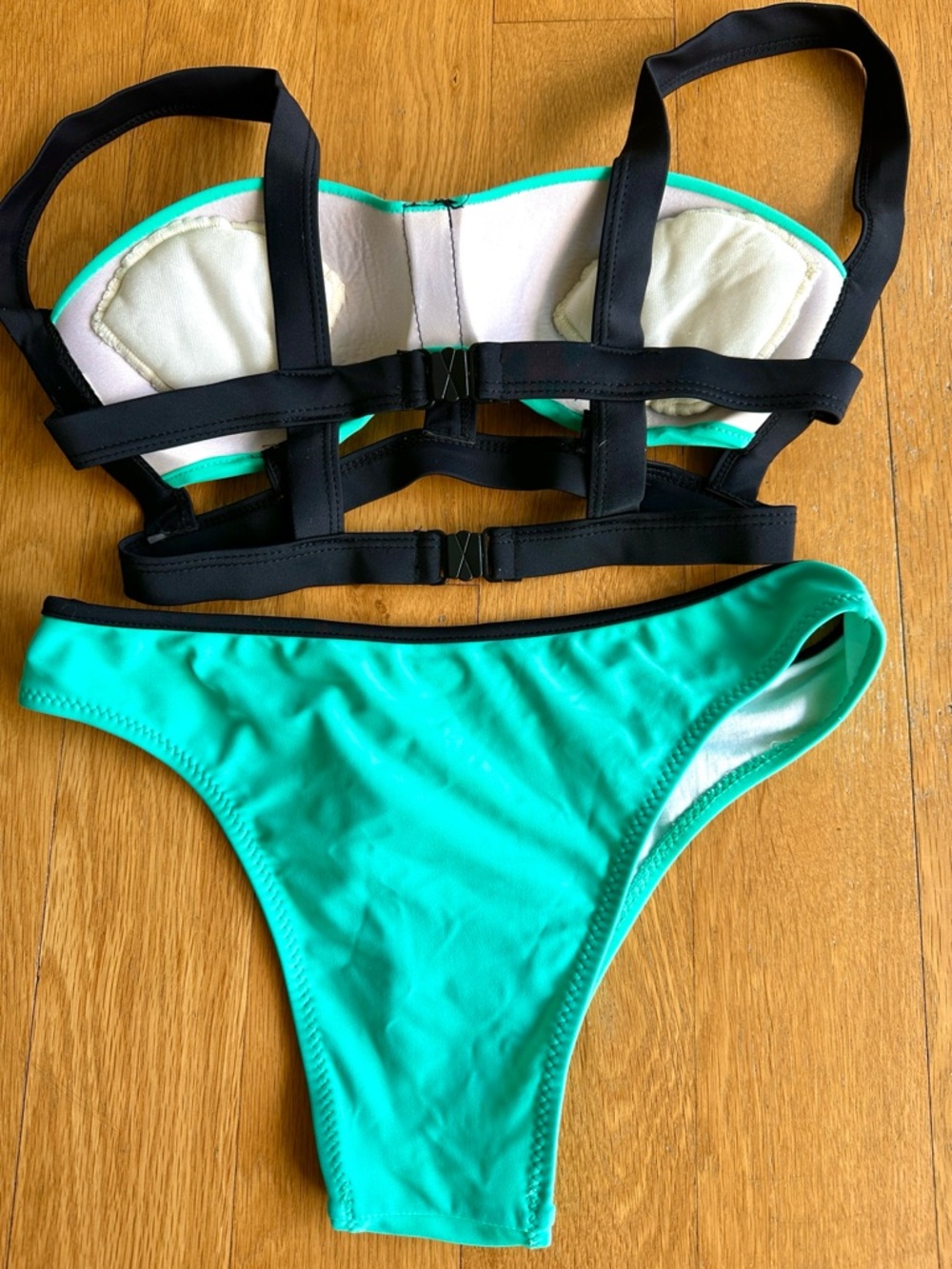 Turquoise and Black Contrast Bikini Set - Women's Swim - Picture 2 of 2